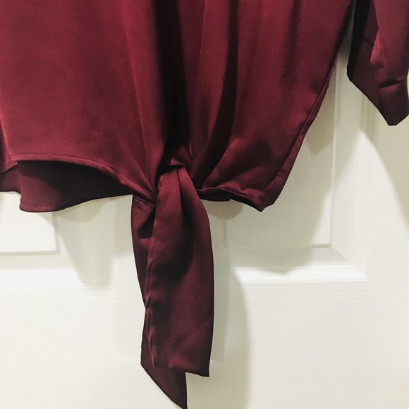 LC Waikiki Burgandy L Shiny Tiefront Oversize top - Picture 2 of 4